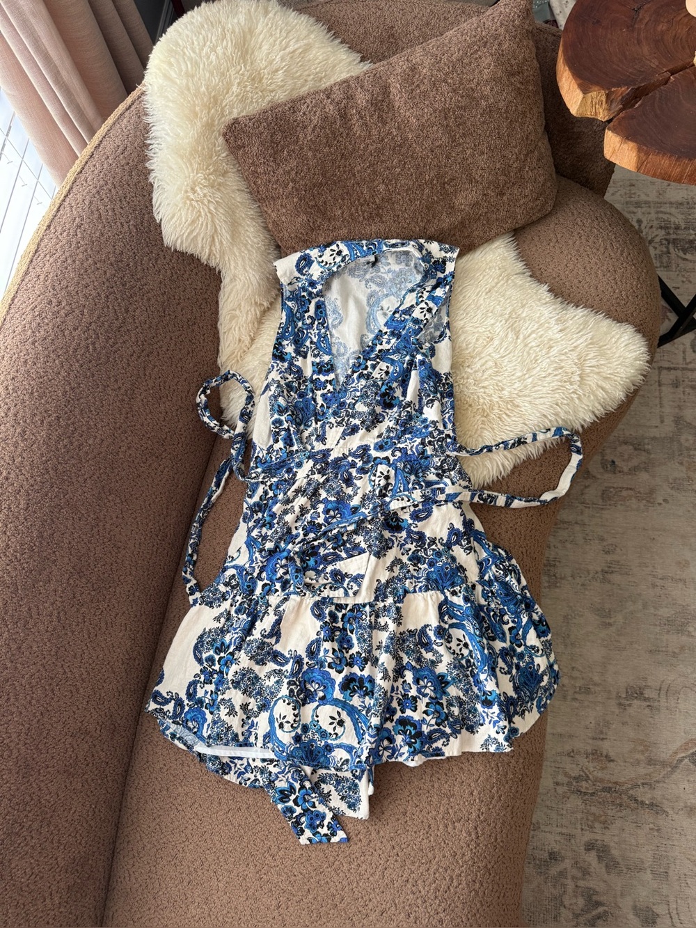 Christian Lacroix sleeveless linen wrap dress